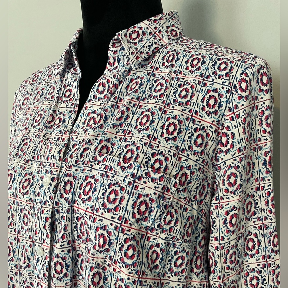 Red, White, and Blue Patterned Blouse